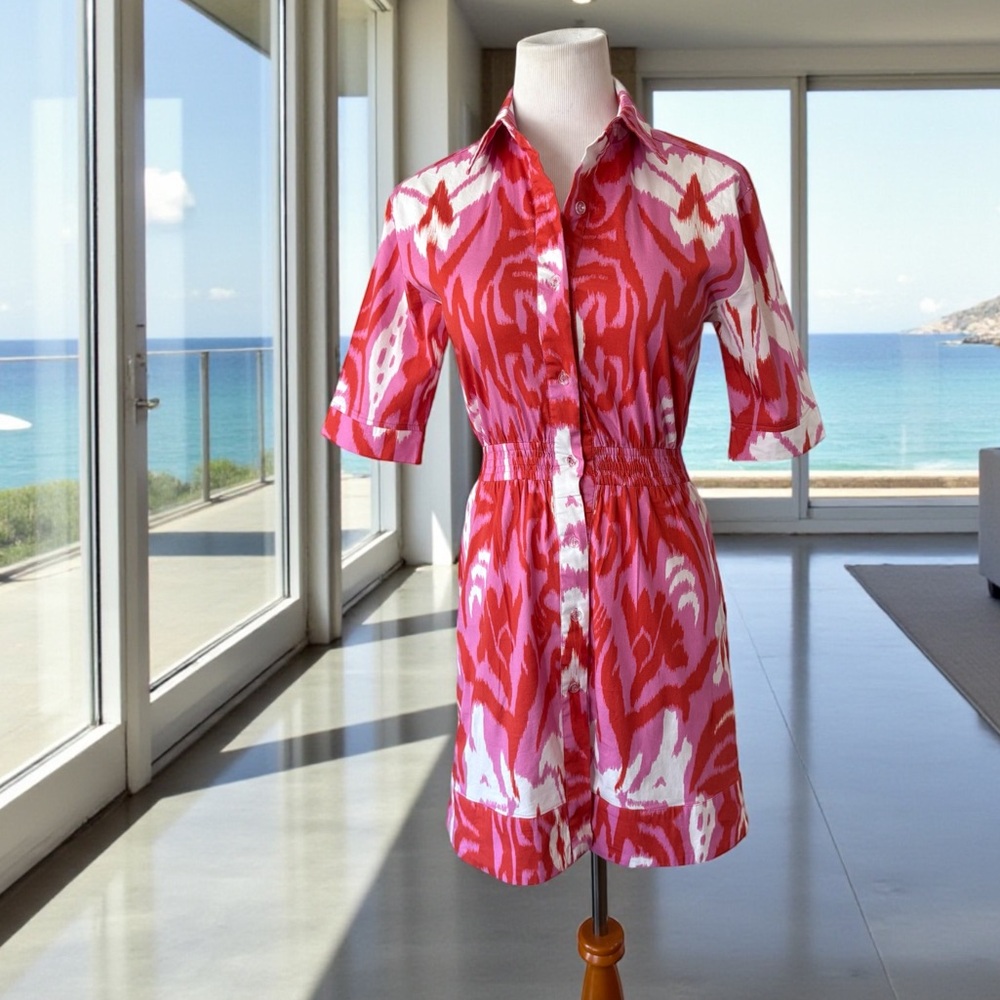 Sheridan French Print Cotton Embellished Dress Size Small